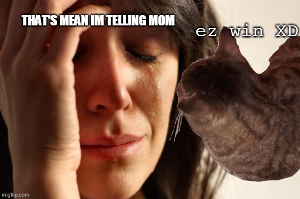 kids playing any game | THAT'S MEAN IM TELLING MOM; ez win XD | image tagged in cat | made w/ Imgflip meme maker