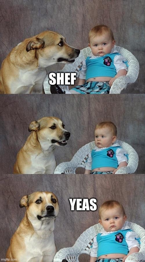 Dad Joke Dog Meme | SHEF YEAS | image tagged in memes,dad joke dog | made w/ Imgflip meme maker