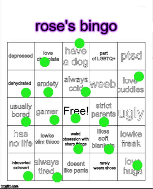 rose's bingo | image tagged in rose's bingo | made w/ Imgflip meme maker