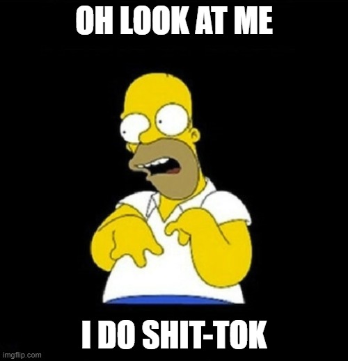 Oh look at me! I do tiktok | OH LOOK AT ME; I DO SHIT-TOK | image tagged in oh look at me i do tiktok | made w/ Imgflip meme maker