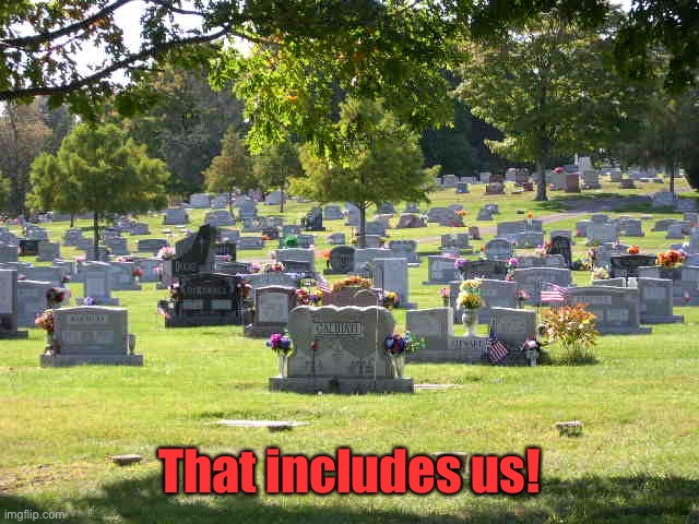 cemetery | That includes us! | image tagged in cemetery | made w/ Imgflip meme maker