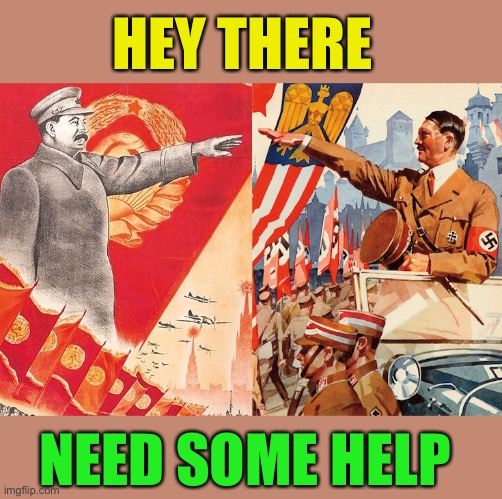 stalin&hitler | HEY THERE NEED SOME HELP | image tagged in stalin hitler | made w/ Imgflip meme maker