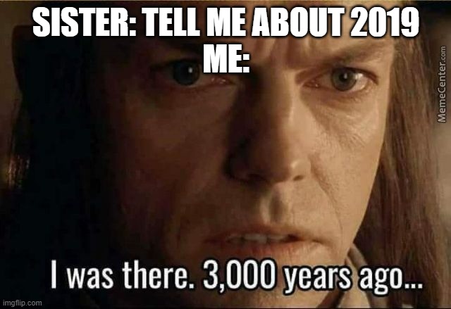 How was 2019? | SISTER: TELL ME ABOUT 2019
ME: | image tagged in elrond 3000 years ago | made w/ Imgflip meme maker