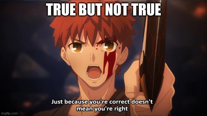 Just because your correct doesn't mean your right | TRUE BUT NOT TRUE | image tagged in just because your correct doesn't mean your right | made w/ Imgflip meme maker