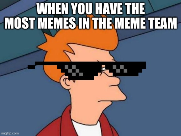 Futurama Fry |  WHEN YOU HAVE THE MOST MEMES IN THE MEME TEAM | image tagged in memes,futurama fry | made w/ Imgflip meme maker