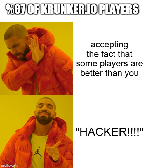 Drake Hotline Bling | %87 OF KRUNKER.IO PLAYERS; accepting the fact that some players are better than you; "HACKER!!!!" | image tagged in memes,drake hotline bling | made w/ Imgflip meme maker