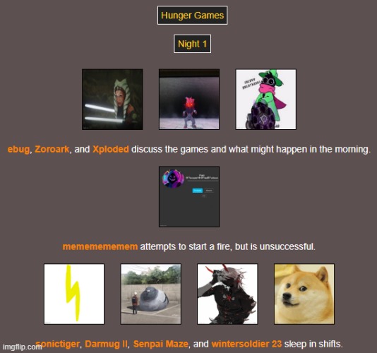 Night 1 (1) | image tagged in hunger games | made w/ Imgflip meme maker