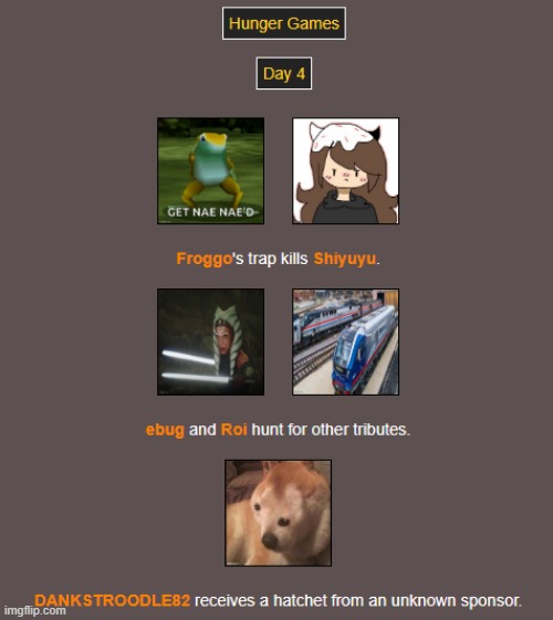 Day 4 (1) | image tagged in hunger games | made w/ Imgflip meme maker