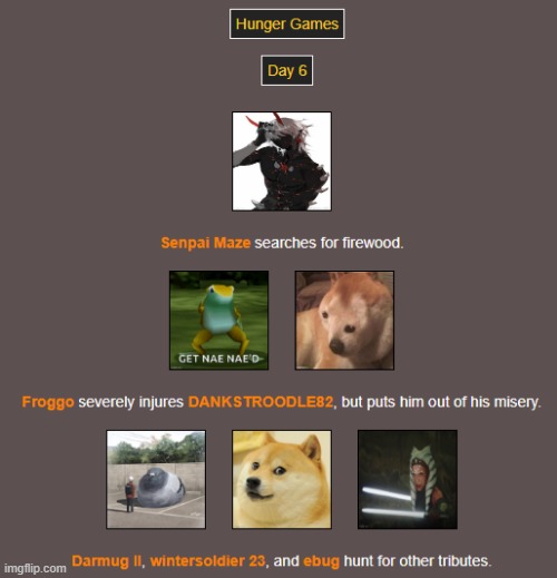 Day 6 (1) | image tagged in hunger games | made w/ Imgflip meme maker