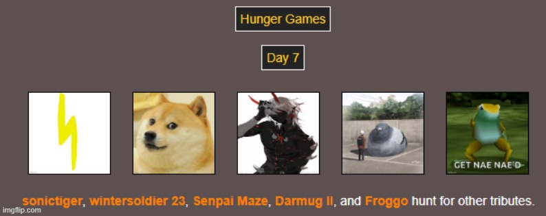 Day 7 | image tagged in hunger games | made w/ Imgflip meme maker