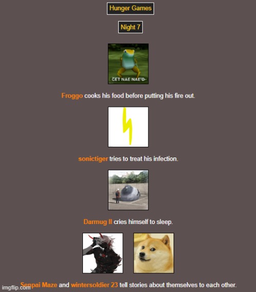 Night 7 | image tagged in hunger games | made w/ Imgflip meme maker