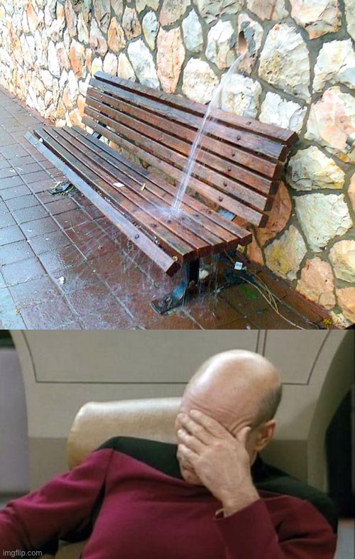 But why’d they put the bench there? | image tagged in memes,captain picard facepalm,funny,fails,you had one job just the one,stupid | made w/ Imgflip meme maker