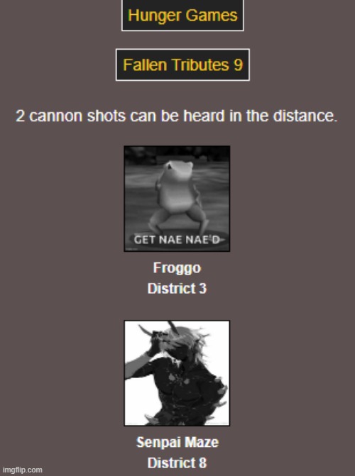 Press F to pay respects (D9) | image tagged in hunger games | made w/ Imgflip meme maker