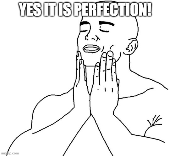 Satisfaction | YES IT IS PERFECTION! | image tagged in satisfaction | made w/ Imgflip meme maker