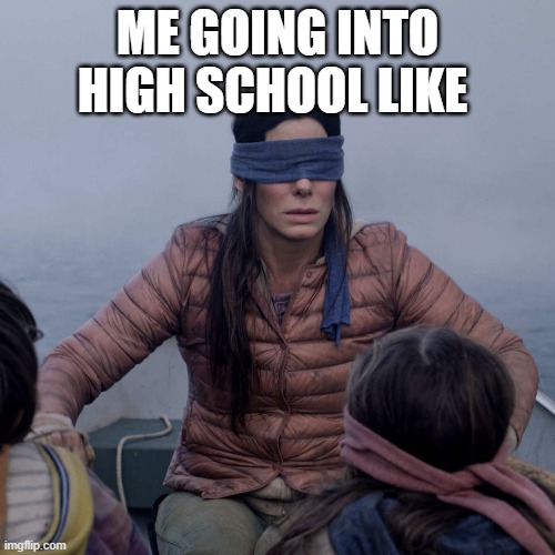 Bird Box | ME GOING INTO HIGH SCHOOL LIKE | image tagged in memes,bird box | made w/ Imgflip meme maker