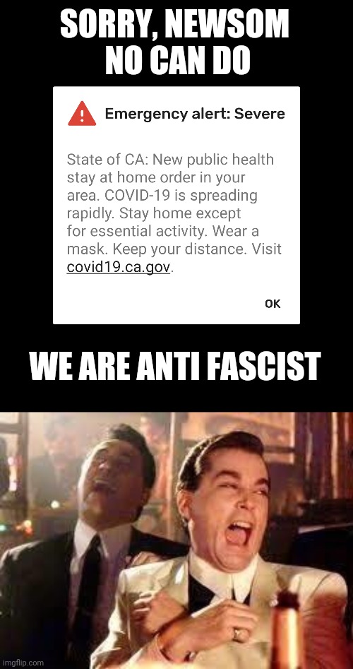 Der Fuhrer Newsom Phone Alert | SORRY, NEWSOM 
NO CAN DO; WE ARE ANTI FASCIST | image tagged in and then he said | made w/ Imgflip meme maker