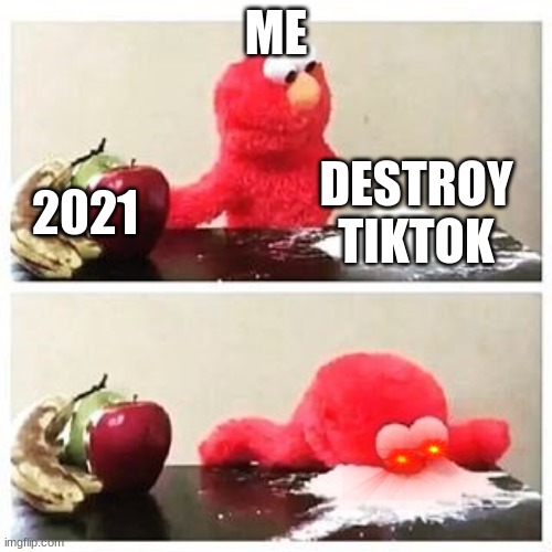 elmo cocaine | ME; 2021; DESTROY TIKTOK | image tagged in elmo cocaine | made w/ Imgflip meme maker