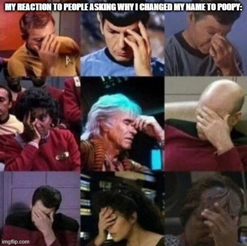 XD | MY REACTION TO PEOPLE ASKING WHY I CHANGED MY NAME TO P00PY: | image tagged in facepalm | made w/ Imgflip meme maker