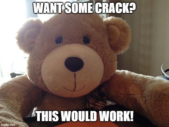 Teddy Bear | WANT SOME CRACK? THIS WOULD WORK! | image tagged in teddy bear | made w/ Imgflip meme maker