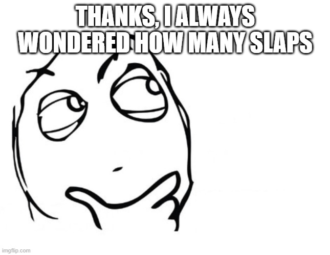 hmmm | THANKS, I ALWAYS WONDERED HOW MANY SLAPS | image tagged in hmmm | made w/ Imgflip meme maker