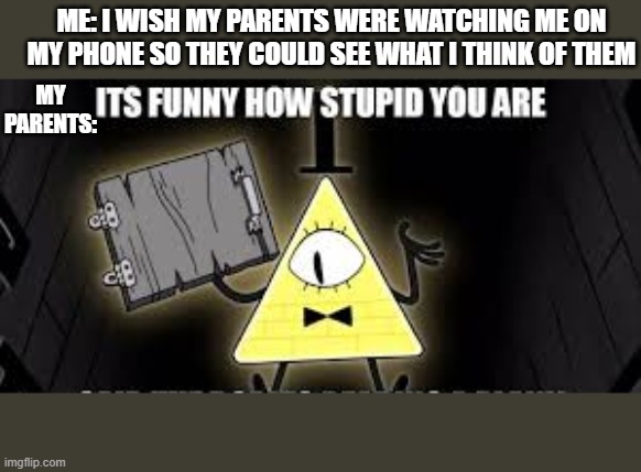 its funny how stupid you are | ME: I WISH MY PARENTS WERE WATCHING ME ON MY PHONE SO THEY COULD SEE WHAT I THINK OF THEM; MY PARENTS: | image tagged in its funny how stupid you are,parents,i hate my parents,fbi agent,watching me,do you are have stupid | made w/ Imgflip meme maker