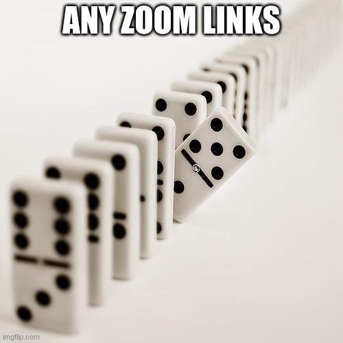 . | ANY ZOOM LINKS | image tagged in impatient domino | made w/ Imgflip meme maker