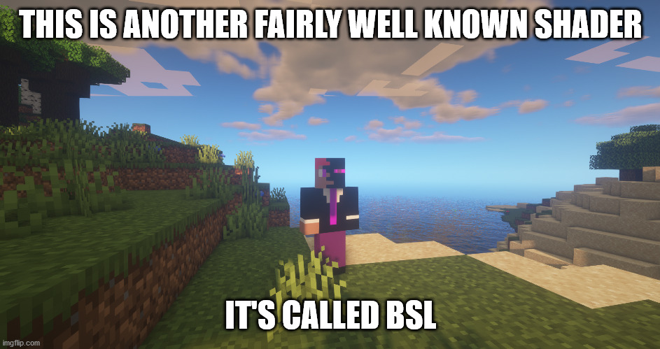 minecraft shaders #3 | THIS IS ANOTHER FAIRLY WELL KNOWN SHADER; IT'S CALLED BSL | image tagged in minecraft shaders | made w/ Imgflip meme maker