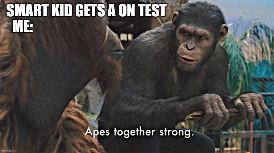 Ape together strong | SMART KID GETS A ON TEST 
ME: | image tagged in ape together strong | made w/ Imgflip meme maker