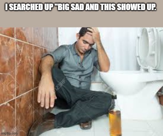 big oof on this guy. | I SEARCHED UP "BIG SAD AND THIS SHOWED UP. | image tagged in depressed guy and toilet | made w/ Imgflip meme maker