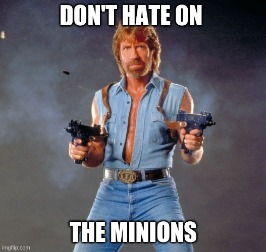 DON'T HATE ON THE MINIONS | image tagged in memes,chuck norris guns,chuck norris | made w/ Imgflip meme maker