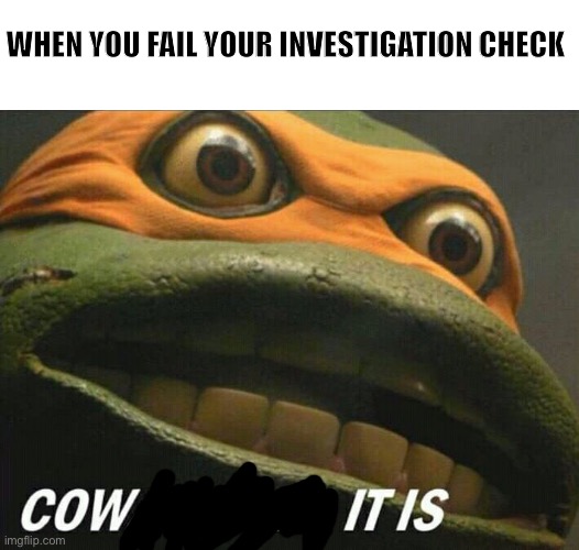 D&D Meme | WHEN YOU FAIL YOUR INVESTIGATION CHECK | image tagged in cowabunga it is,dungeons and dragons | made w/ Imgflip meme maker