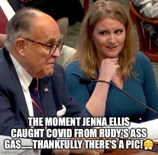 Trump lawyer Jenna Ellis reportedly has coronavirus, days after coming in contact with Rudy Giuliani‘s ass vapors! | THE MOMENT JENNA ELLIS CAUGHT COVID FROM RUDY'S ASS GAS......THANKFULLY THERE'S A PIC!😤 | image tagged in jenna ellis,rudy giuliani,donald trump,farts,coronavirus,sarcasm | made w/ Imgflip meme maker