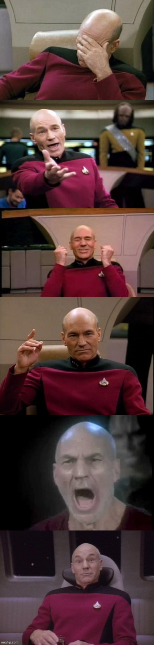 I LOVE THESE TEMPLATES LMFAO IM GONNA TRY USING THEM MORE OFTEEEEEN POOPY | image tagged in memes,captain picard facepalm,picard wtf,happy picard,picard make it so,picard four lights | made w/ Imgflip meme maker
