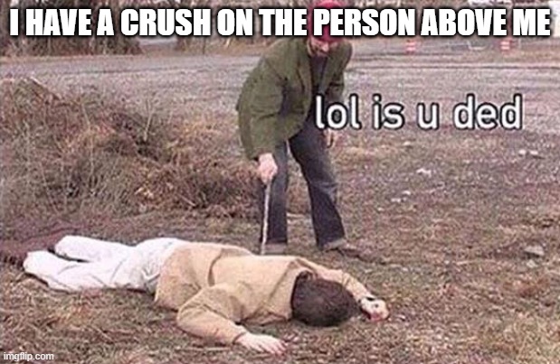 lol is u ded | I HAVE A CRUSH ON THE PERSON ABOVE ME | image tagged in lol is u ded | made w/ Imgflip meme maker