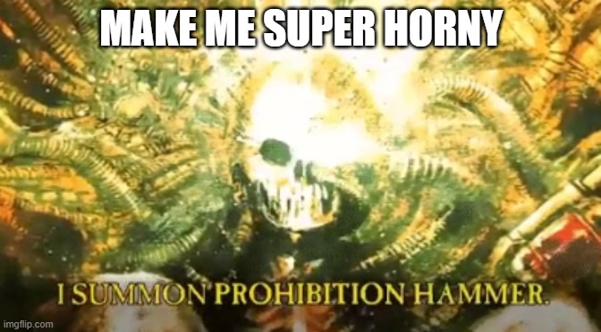 I summon prohibition hammer | MAKE ME SUPER HORNY | image tagged in i summon prohibition hammer | made w/ Imgflip meme maker