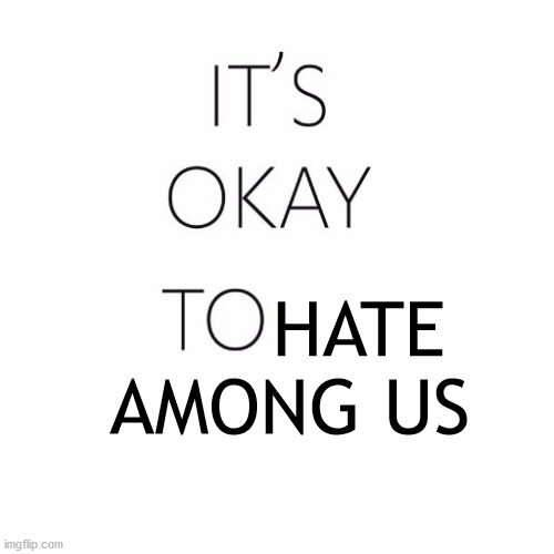 Why can't it stop :'( | HATE   
AMONG US | image tagged in it's okay to be white,among us,among us kill,i hate you,video games | made w/ Imgflip meme maker