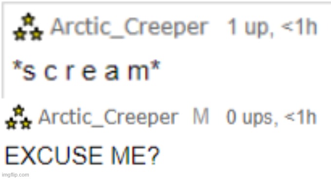 lmaoooooooooooooooooooooooooo | image tagged in arctic scream excuse me | made w/ Imgflip meme maker
