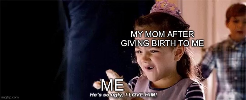 *Sad ugly baby noises* | MY MOM AFTER GIVING BIRTH TO ME; ME | image tagged in ugly | made w/ Imgflip meme maker