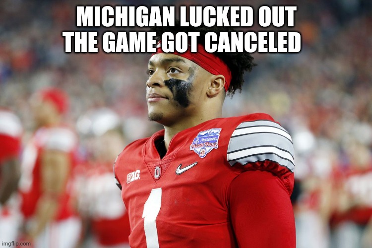 Dispointed | MICHIGAN LUCKED OUT THE GAME GOT CANCELED | image tagged in dispointed | made w/ Imgflip meme maker