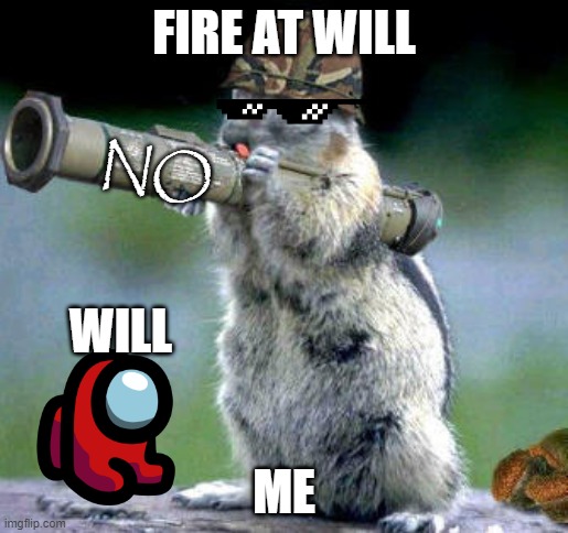 Bazooka Squirrel | FIRE AT WILL; NO; WILL; ME | image tagged in memes,bazooka squirrel | made w/ Imgflip meme maker