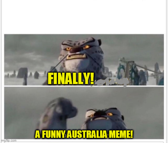 Finally! A worthy opponent! | FINALLY! A FUNNY AUSTRALIA MEME! | image tagged in finally a worthy opponent | made w/ Imgflip meme maker