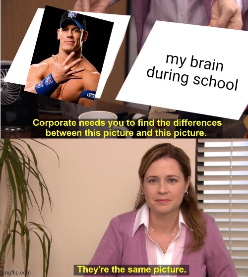 School in a nutshell |  my brain during school | image tagged in memes,they're the same picture,school,john cena | made w/ Imgflip meme maker