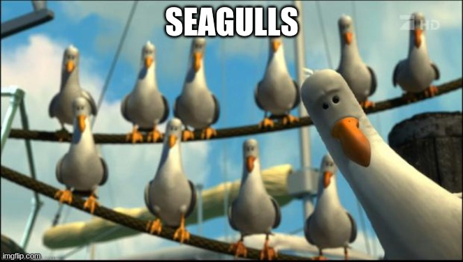 Im bored -
here you go :) | SEAGULLS | image tagged in nemo seagulls mine | made w/ Imgflip meme maker