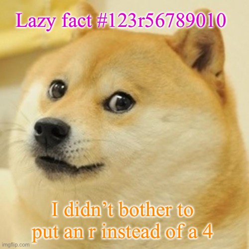 Ok | Lazy fact #123r56789010; I didn’t bother to put an r instead of a 4 | image tagged in memes,doge | made w/ Imgflip meme maker