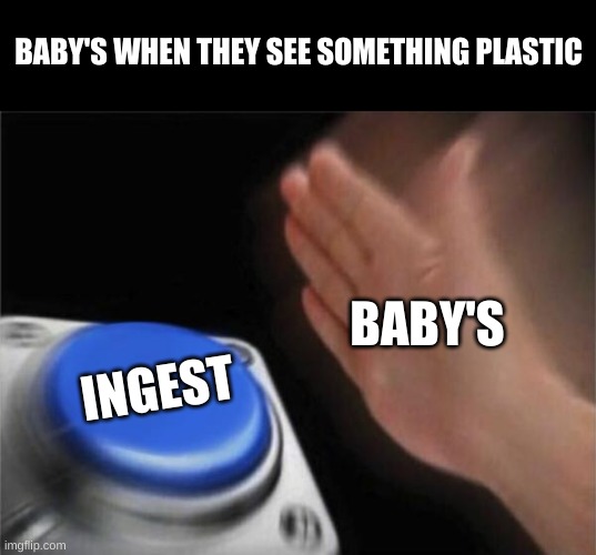 Blank Nut Button Meme | BABY'S WHEN THEY SEE SOMETHING PLASTIC; BABY'S; INGEST | image tagged in memes,blank nut button | made w/ Imgflip meme maker