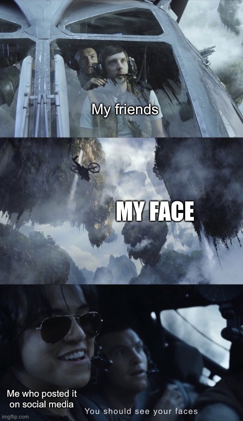 My friends MY FACE Me who posted it
on social media | image tagged in hallelujah mountains | made w/ Imgflip meme maker