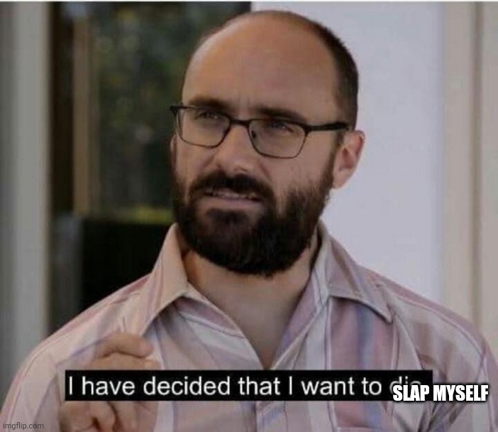 I have decided that I want to die | SLAP MYSELF | image tagged in i have decided that i want to die | made w/ Imgflip meme maker