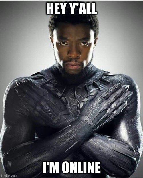 what i miss | HEY Y'ALL; I'M ONLINE | image tagged in chadwick boseman | made w/ Imgflip meme maker