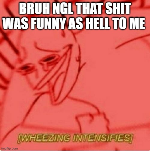 Wheeze | BRUH NGL THAT SHIT WAS FUNNY AS HELL TO ME | image tagged in wheeze | made w/ Imgflip meme maker