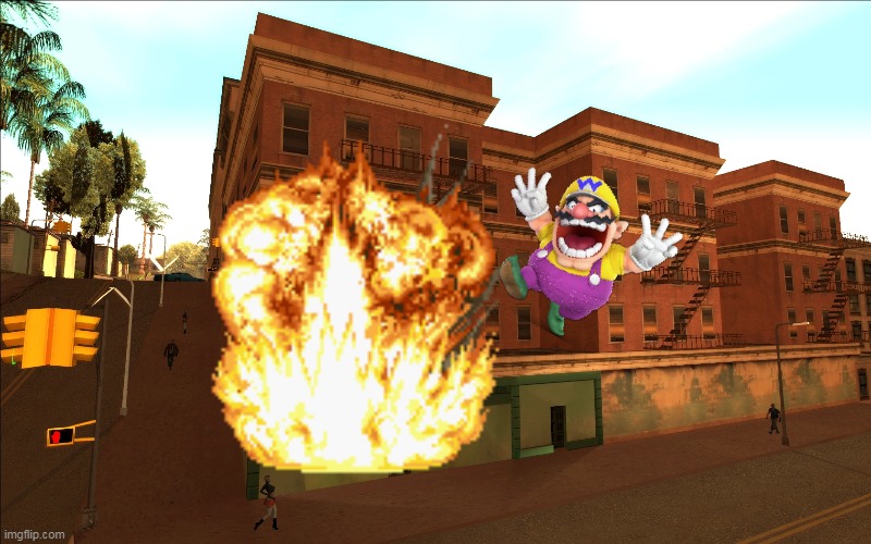 wario dies in the big smokes crack palace explosion | image tagged in memes,funny,grand theft auto,wario | made w/ Imgflip meme maker
